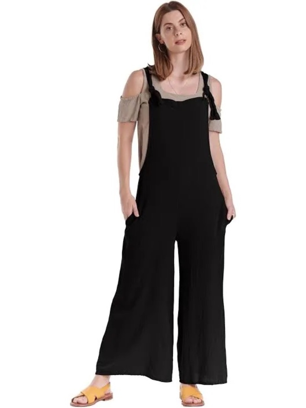 Oh My Gauze! Black Wide-Leg Tie-Strap Jumpsuit